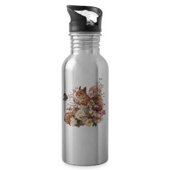 Eichhörnchen, Tier, Blumen, Schmetterlinge - Trinkflasche mit integriertem Trinkhalm - Lightsilver - Rechts