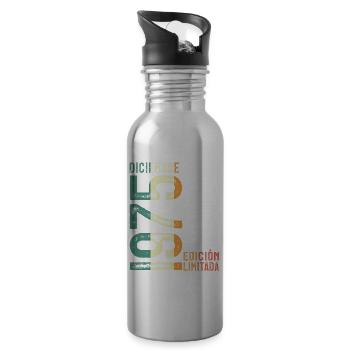 December 1975 Retro Vintage Birthday Gift - Water bottle with straw - silver - Right