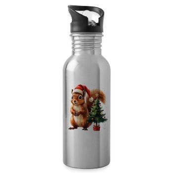 Weihnachtliches Eichhörnchen-Charme - Trinkflasche mit integriertem Trinkhalm - Lightsilver - Rechts