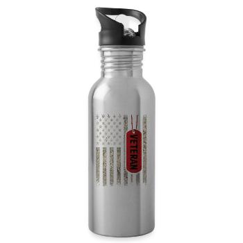 US Veteran Dog Tag Flag Retro Look - Water bottle with straw - silver - Right