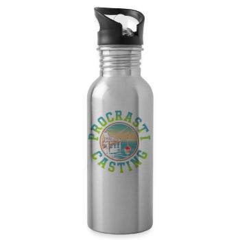 Prokrastinierender Angler Fauler Angeltag Humor - Trinkflasche mit integriertem Trinkhalm - Lightsilver - Rechts