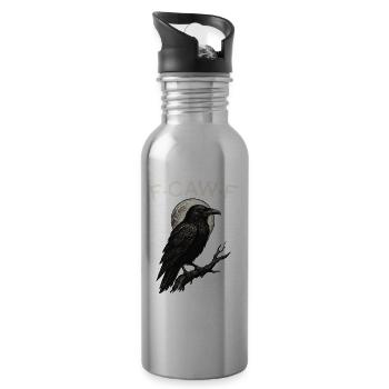 F-Caw-F Krähe Lustige Krähe FCAWF F Caw F - Trinkflasche mit integriertem Trinkhalm - Lightsilver - Rechts