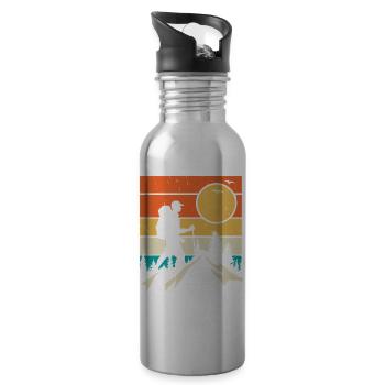 Hiking Retro - Water bottle with straw - silver - Right