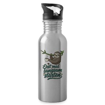 Slow Start Sloth Coffee - Water bottle with straw - silver - Right