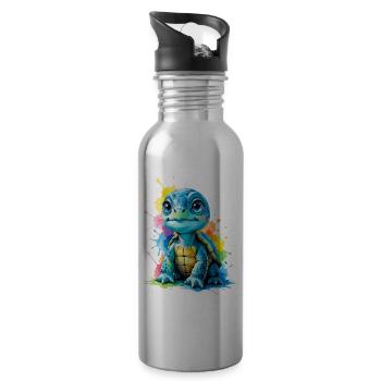 Colorful turtle with paint splashes - Water bottle with straw - silver - Right