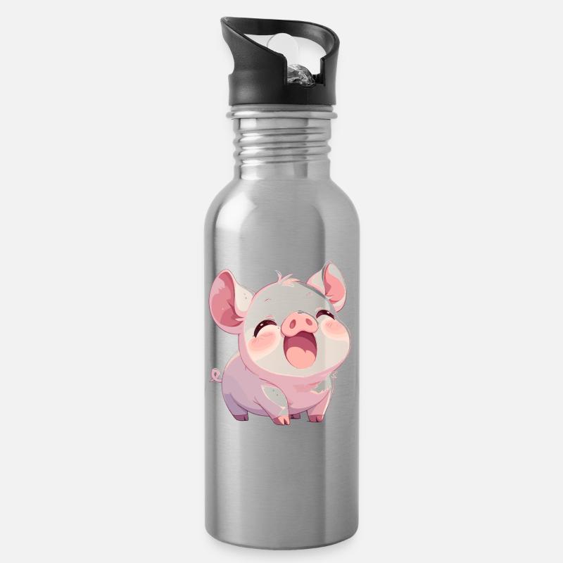 Cochon Cochon - Gourde avec paille intégrée - argent clair