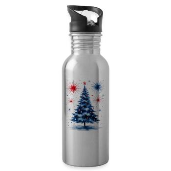 Fireworks Christmas Tree Pattern - Water bottle with straw - silver - Right