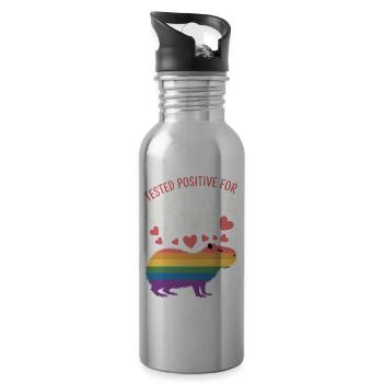 Capybara Regenbogen Liebe Design - Trinkflasche mit integriertem Trinkhalm - Lightsilver - Rechts