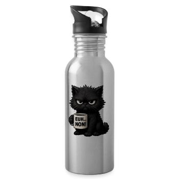 Chat Grognon Drôle Uh Nope Humour Introverti Noir - Gourde avec paille intégrée - argent clair - Droite