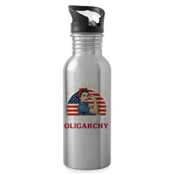 No Kings Fight Oligarchy Liberty USA Proud - Water bottle with straw - silver - Right