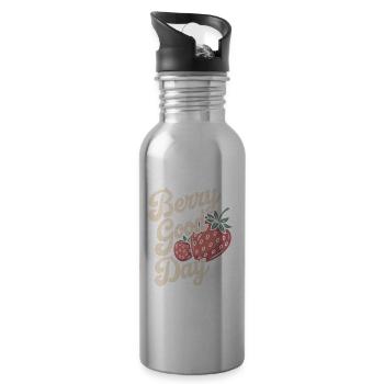 Berry Good Day - Erdbeere - Trinkflasche mit integriertem Trinkhalm - Lightsilver - Rechts