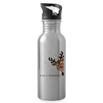 Reindeer in Winter Magic, Low German X-Mas - Water bottle with straw - silver - Right