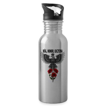 Polnischer Weißer Adler mit Schwert und Mohn-Tribut - Trinkflasche mit integriertem Trinkhalm - Lightsilver - Rechts