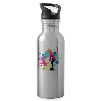 Golf, Golferin, Golfspielerin Frau, Golfgrafik - Trinkflasche mit integriertem Trinkhalm - Lightsilver - Rechts