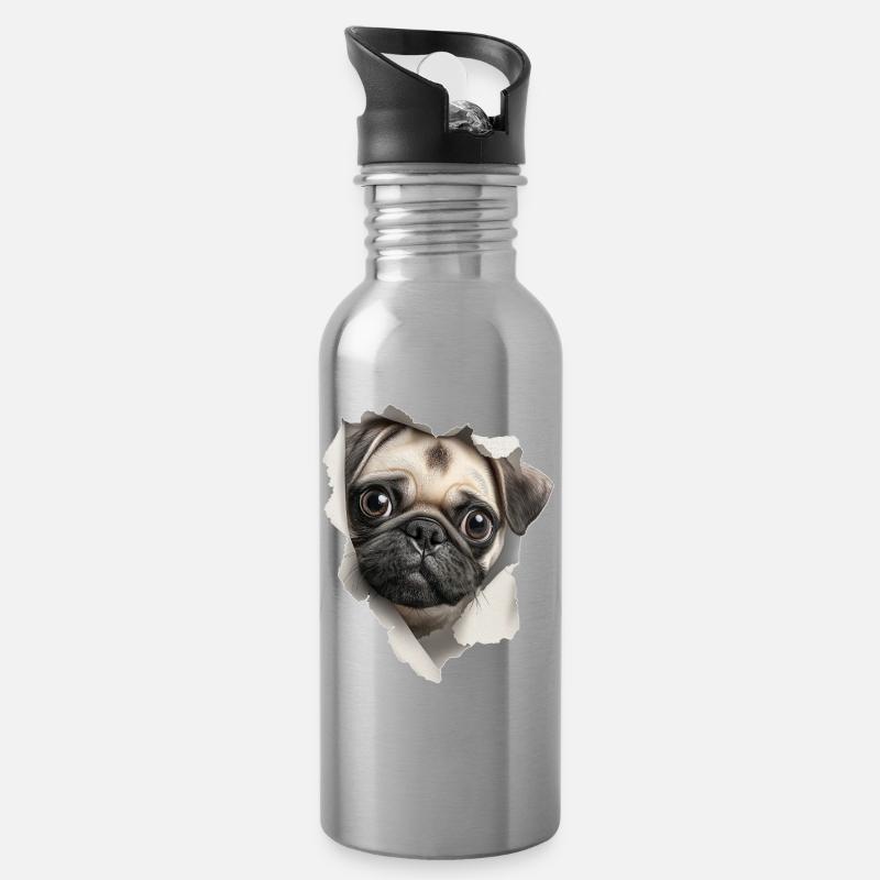 Mops - Trinkflasche mit integriertem Trinkhalm - Lightsilver