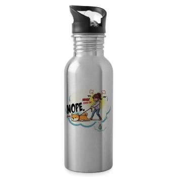NOPE Dog Drama in Manga Style - Water bottle with straw - silver - Right