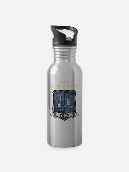 Prost auf die Neujahrsfeier 2026 - Trinkflasche mit integriertem Trinkhalm - Lightsilver