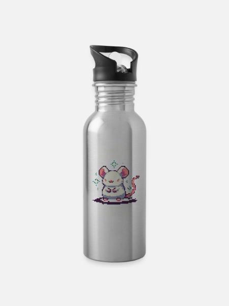 Kleiner Begleiter freigeschaltet | Ratte - Trinkflasche mit integriertem Trinkhalm - Lightsilver