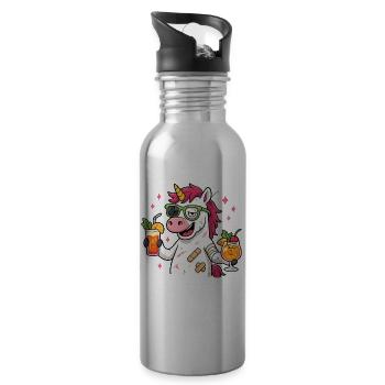 Licorne de fête, chemise cocktail pour la gueule de bois - Gourde avec paille intégrée - argent clair - Droite