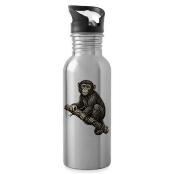 Monkey illustration in vintage style - Water bottle with straw - silver - Right
