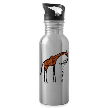 Giraffe wildlife - Water bottle with straw - silver - Right