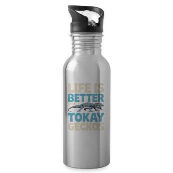 Das Leben ist besser mit Tokay-Geckos - Trinkflasche mit integriertem Trinkhalm - Lightsilver - Rechts