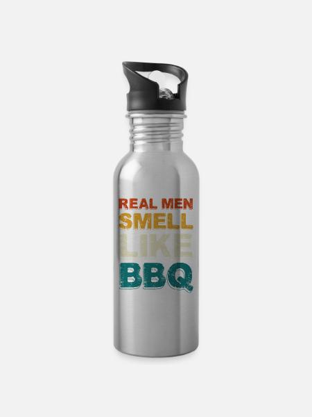 Real Men Smell Like BBQ - Trinkflasche mit integriertem Trinkhalm - Lightsilver