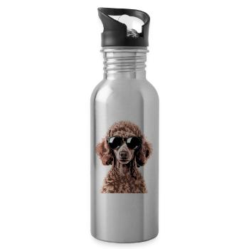 Caniche brun - Gourde avec paille intégrée - argent clair - Droite