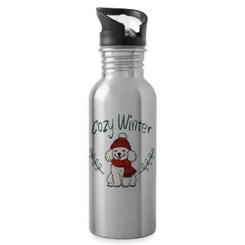 Cuddly winter dog with hat - Water bottle with straw - silver - Right