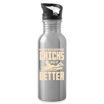 Surfing Surfboarder Bodyboarder - Water bottle with straw - silver - Right