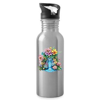 Blumenwasserfall Kaleidoskop - Trinkflasche mit integriertem Trinkhalm - Lightsilver - Rechts