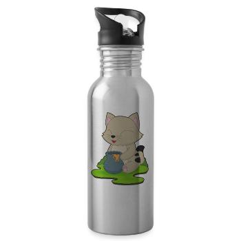 Chat Honey - Gourde avec paille intégrée - argent clair - Droite