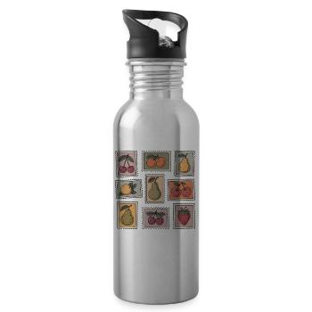 Pastel Fruit Stamp Pattern - Water bottle with straw - silver - Right