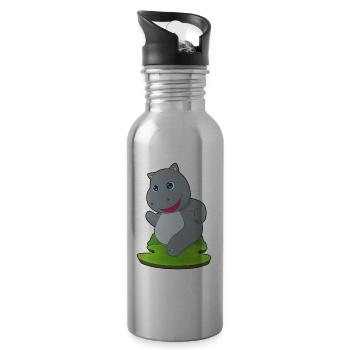 Hippopotamus Jogger Jogging Sports - Water bottle with straw - silver - Right