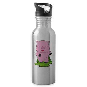 Cochon Jogger Jogging Sport - Gourde avec paille intégrée - argent clair - Droite