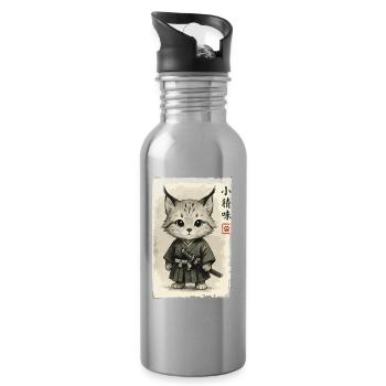 Katzen Samurai  - Trinkflasche mit integriertem Trinkhalm - Lightsilver - Rechts