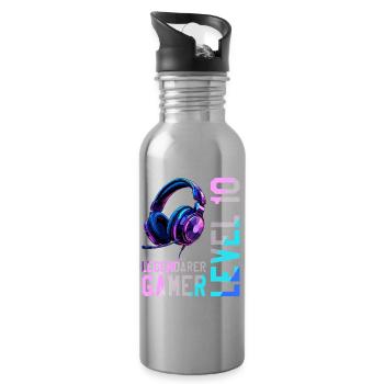10. Geburtstag Junge Mädchen Teenager Level 10 - Trinkflasche mit integriertem Trinkhalm - Lightsilver - Rechts