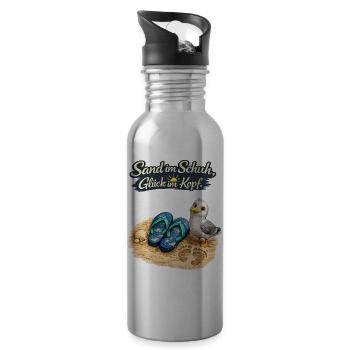 Sand im Schuh, Glück im Kopf - Trinkflasche mit integriertem Trinkhalm - Lightsilver - Rechts