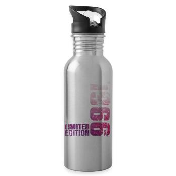 60th Birthday Man Woman 60 Years 1966 Gift - Water bottle with straw - silver - Right