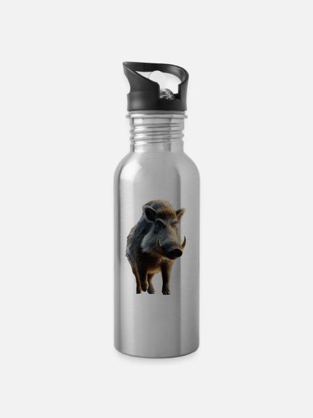 Wildschwein Schwarzwild Wildschweine Jäger Schwein - Trinkflasche mit integriertem Trinkhalm - Lightsilver