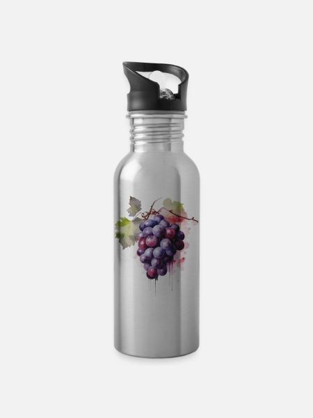 Weintrauben Aquarell - Trinkflasche mit integriertem Trinkhalm - Lightsilver