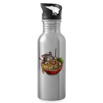 Katzen-Ramen – Kawaii Nudelglück mit Mieze - Trinkflasche mit integriertem Trinkhalm - Lightsilver - Rechts