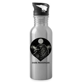 Dark Messenger - Raven in Woodcut Style - Water bottle with straw - silver - Right