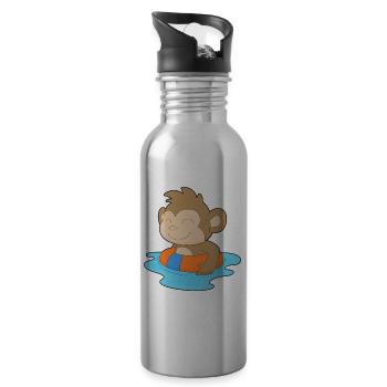 Affe Schwimmen Schwimmring Sommer - Trinkflasche mit integriertem Trinkhalm - Lightsilver - Rechts