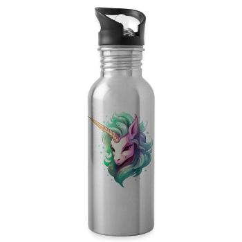 Tête de licorne aux cheveux arc-en-ciel - Gourde avec paille intégrée - argent clair - Droite