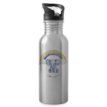 Aquarell Elefant unterm Regenbogen für Kinder - Trinkflasche mit integriertem Trinkhalm - Lightsilver - Rechts
