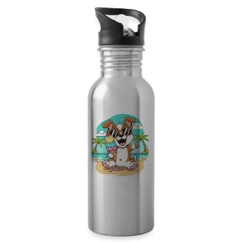 Strandhund mit Eis und Sonnenbrille - Water bottle with straw - silver - Right