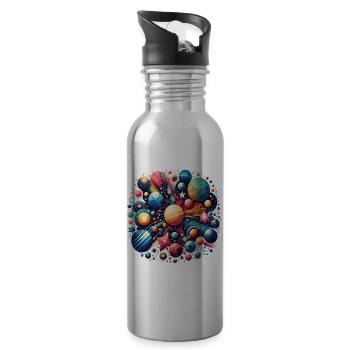 Buntes Planeten-Universum - Trinkflasche mit integriertem Trinkhalm - Lightsilver - Rechts