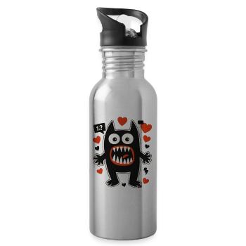 Monstre du Cœur aux Énormes Dents - Gourde avec paille intégrée - argent clair - Droite