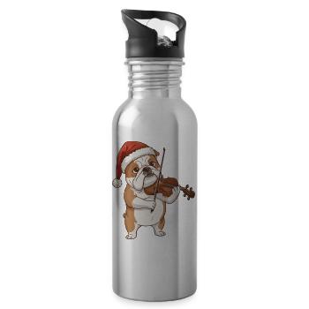 Chien bouledogue de Noël jouant du violon - Gourde avec paille intégrée - argent clair - Droite